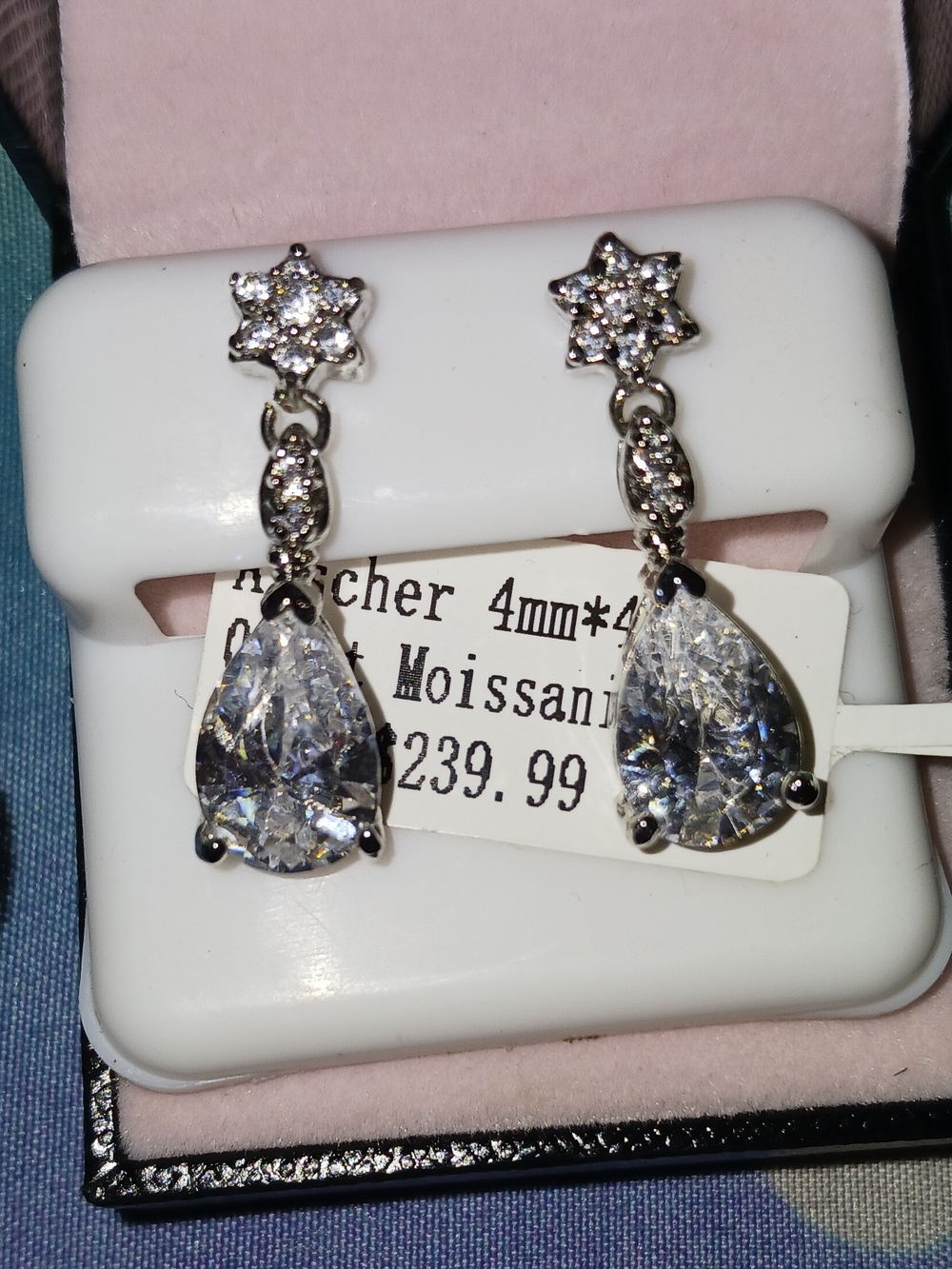 Elegant White Teardrop Dangle Earrings with Clear Stones
